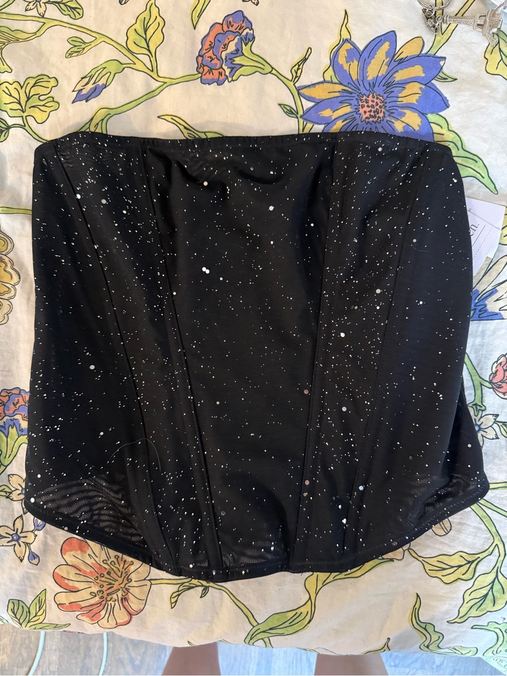 Black Glitter Strapless Corset Top